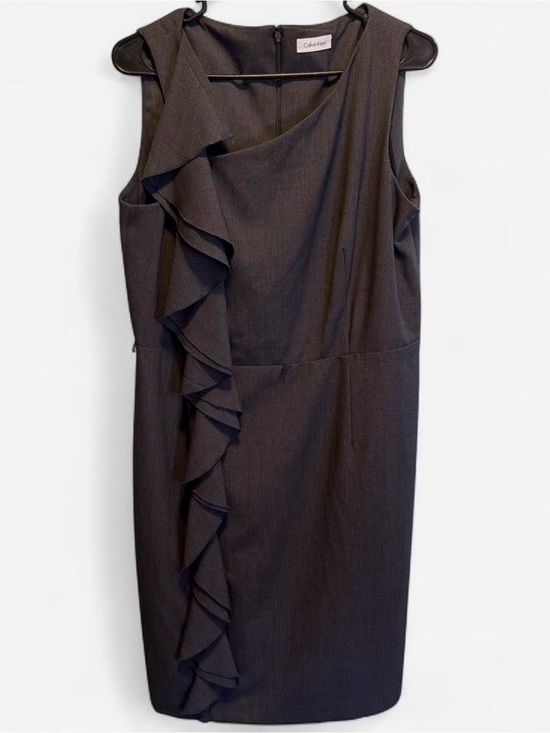 Calvin Klein Dresses & Skirts - Calvin Klein Charcoal Ruffle-Front Sheath Midi Dress